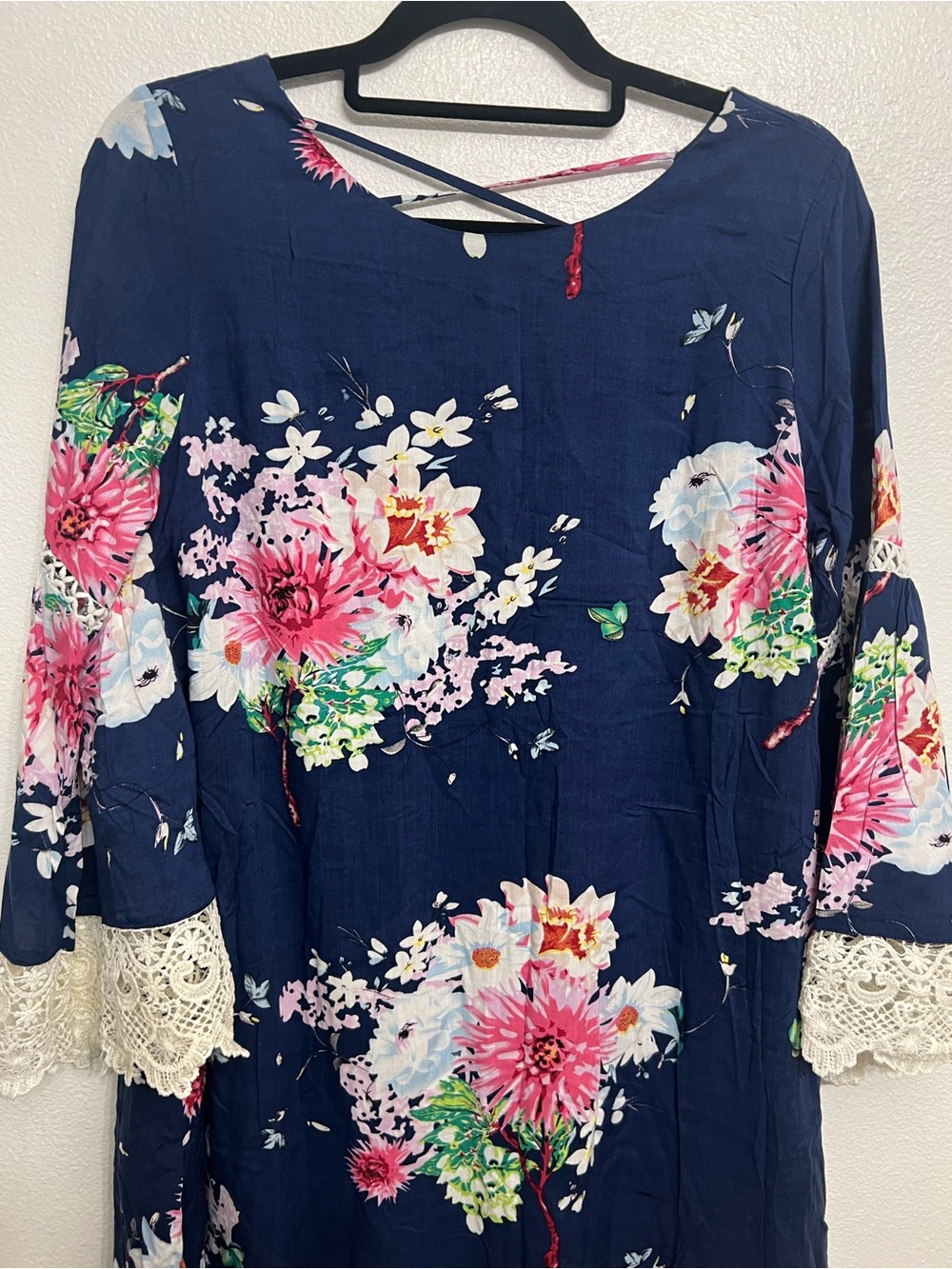 DAVI & DANI Navy Floral Lace-Trim Mini Dress - Picture 3 of 12
